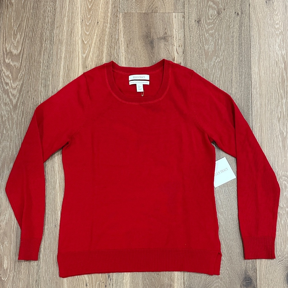 Ellen Tracy Bold Red Crew Neck Sweater